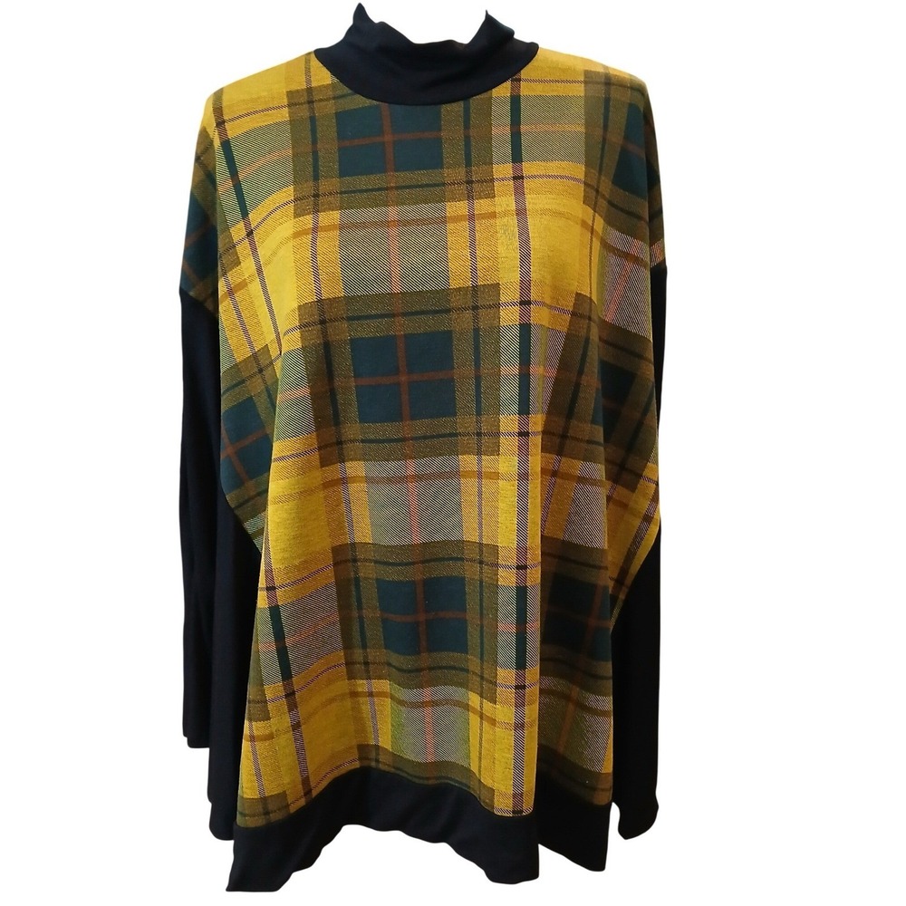 ALEMBIKA Womens Plaid Black Long Sleeve Top Tunic Size M